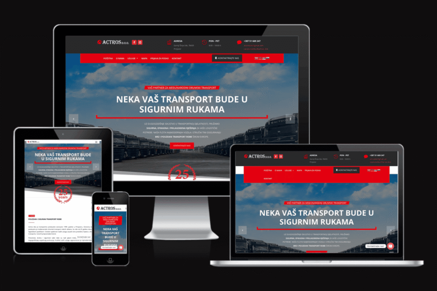 Web sajt Actros — rad agencije LunaMedia