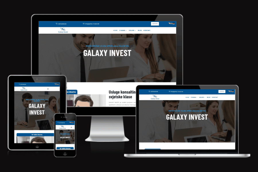 Web sajt Galaxy Invest — rad agencije LunaMedia