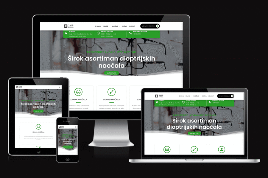 Web sajt JMP Optike — rad agencije LunaMedia