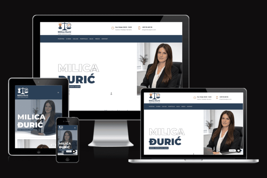 Web sajt Vještak intelektualne svojine Milica Đurić — rad agencije LunaMedia