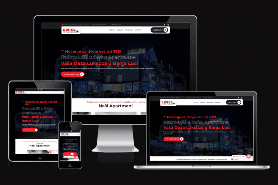 Web sajt Swiss Apartmani — rad agencije LunaMedia